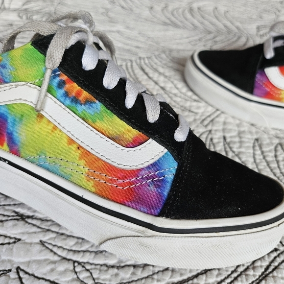EUC Vans Old Skool Rainbow Tie Dye Low Top Sneakers Kids 2.5 - Picture 3 of 11